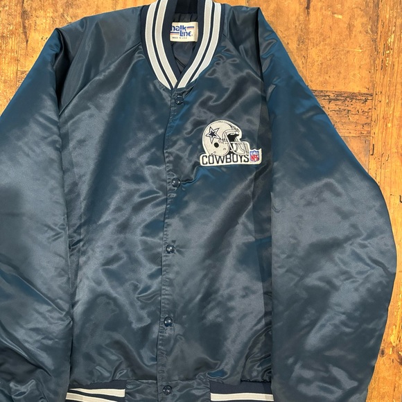 Vintage Dallas Cowboys Chalk Line NFL Satin Jacket 90s Size XLarge - Picture 2 of 9